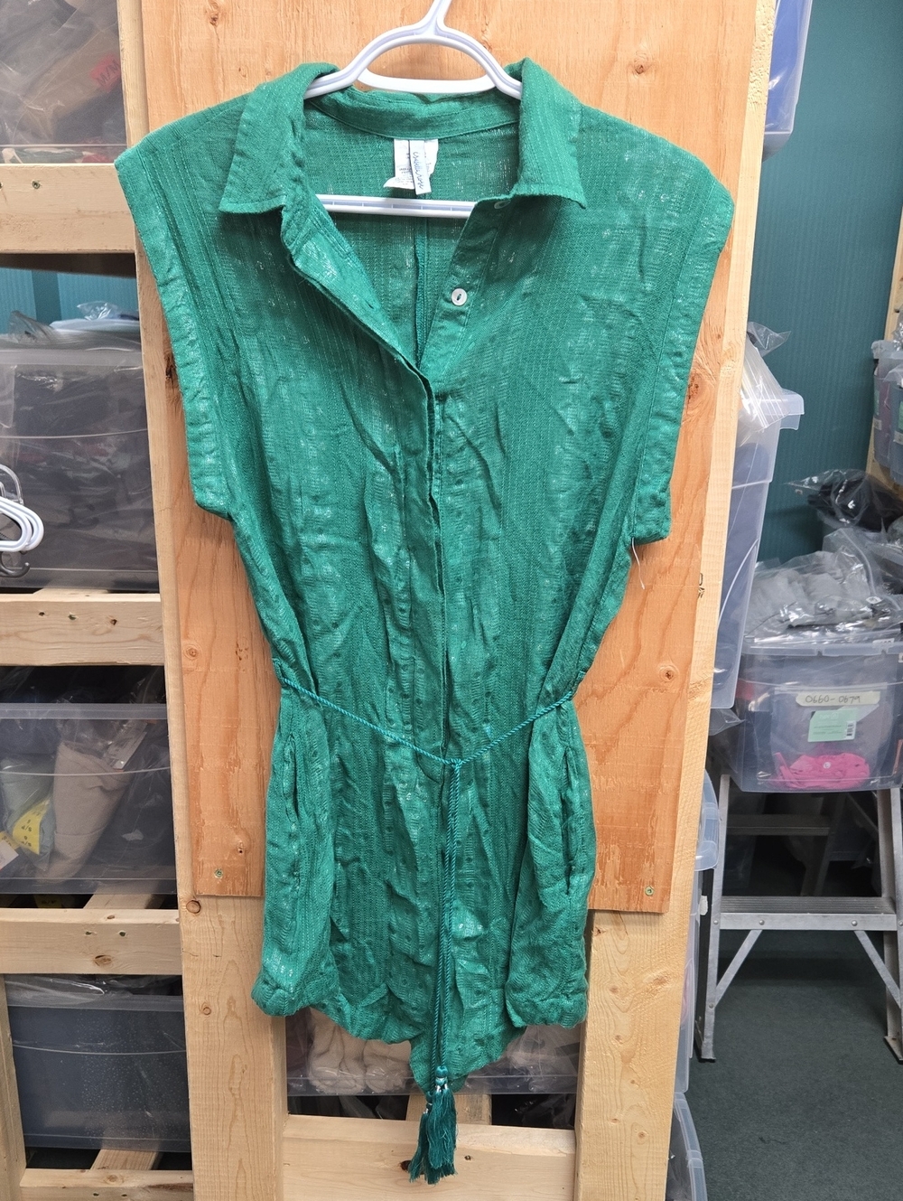 Isabella Rose Size S Teal Green Metallic Sheer Romper Coverup